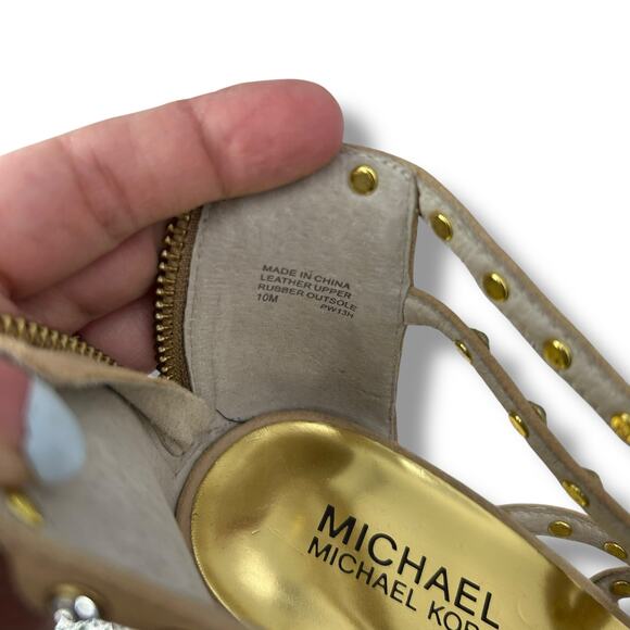 Michael Kors Strappy Heels Size 10 Tan Nude Studded Formal Fancy Open Sandals - Picture 10 of 10